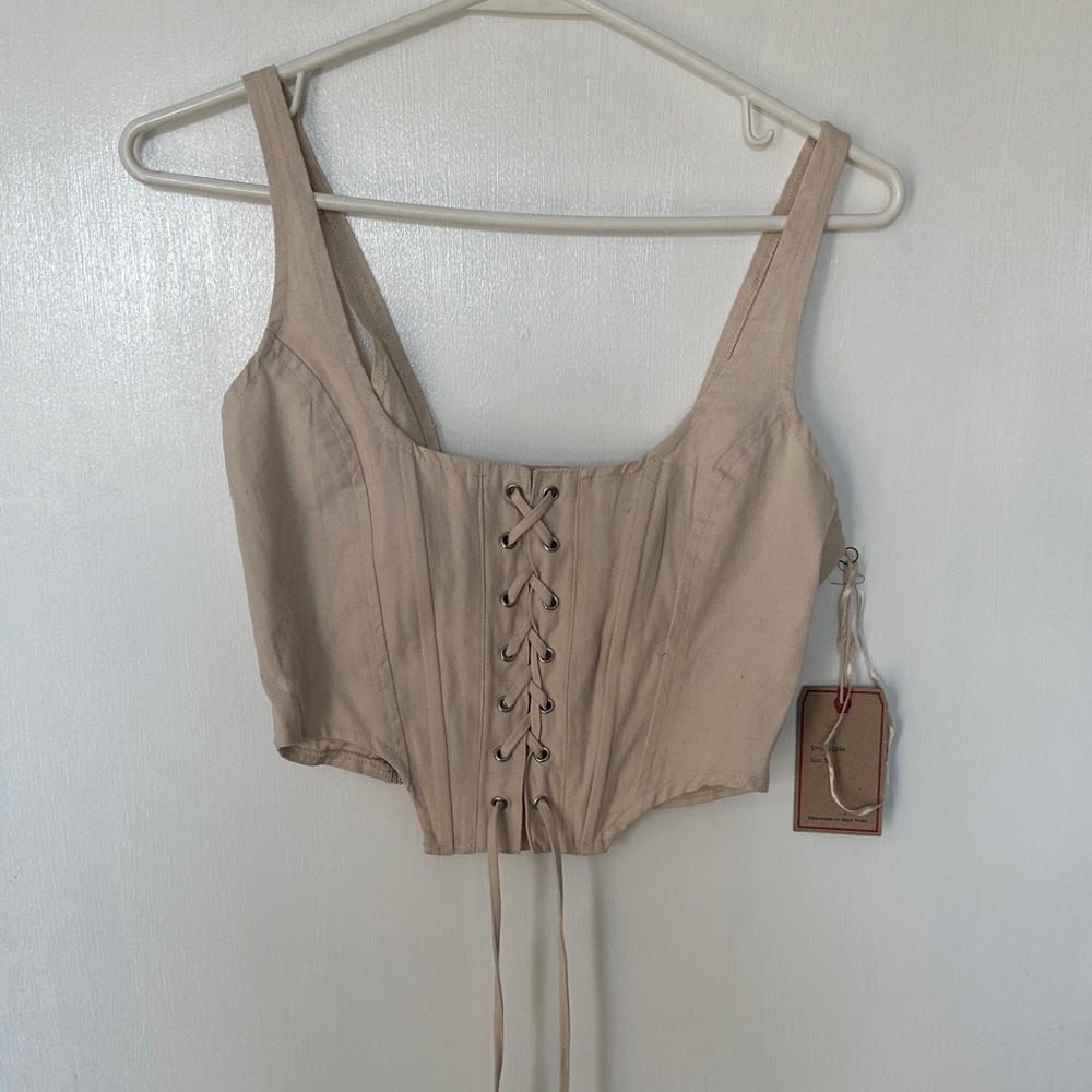 Beige Lace-Up Corset Top